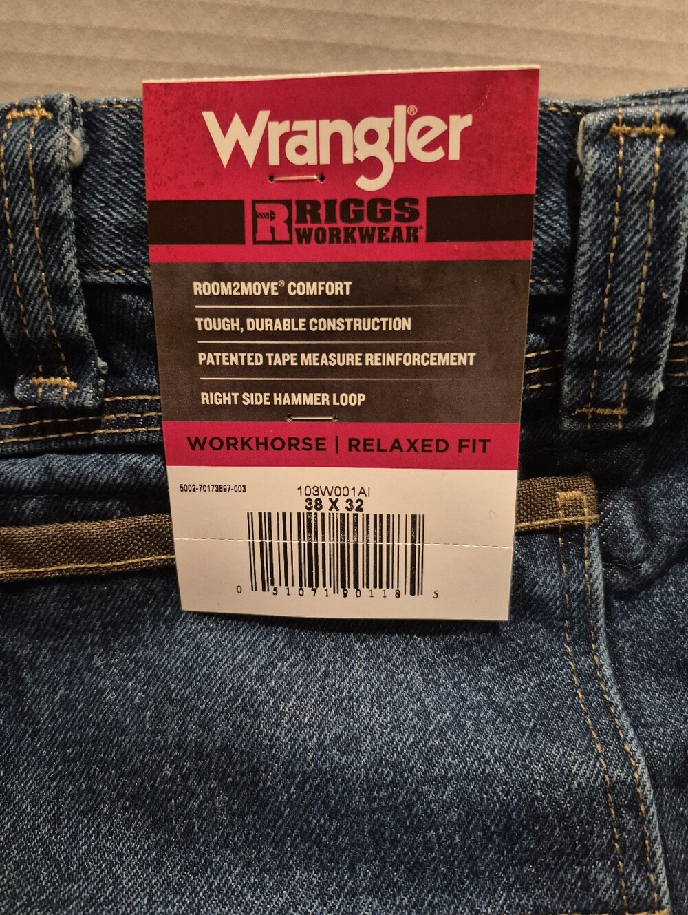 Men's Wrangler Riggs Workwear Performance Workhorse 38 x 32 Jeans NEW
